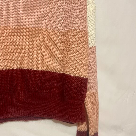 Pink Boxy Cropped Boat Neck Stripe Ribbed Knit Sweater - Picture 8 of 14